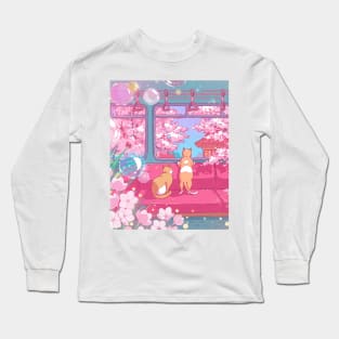 The cute cats on the train Long Sleeve T-Shirt